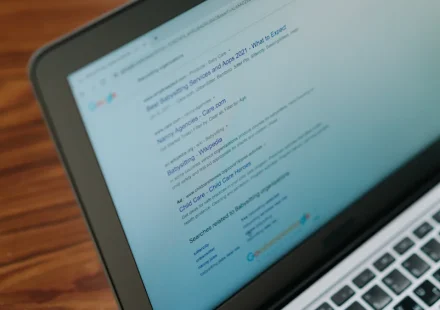 laptop displaying a search results page