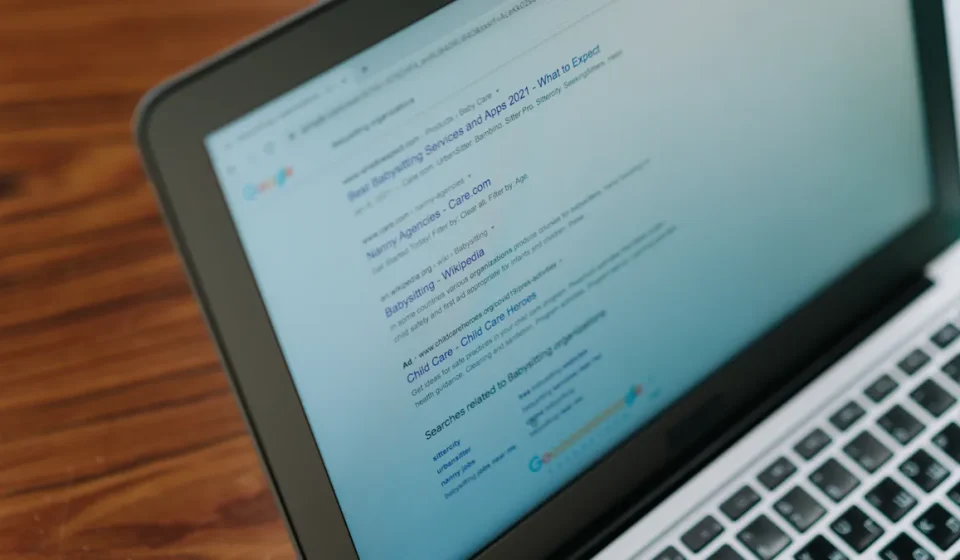 laptop displaying a search results page