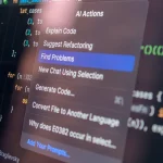 code editor with AI actions menu on screen