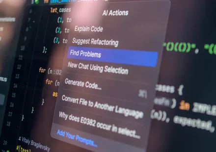 code editor with AI actions menu on screen