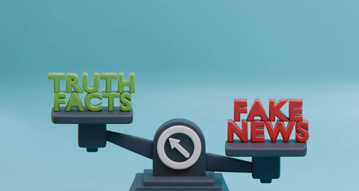 Balance scale labeled truth and fake news