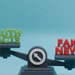 Balance scale labeled truth and fake news